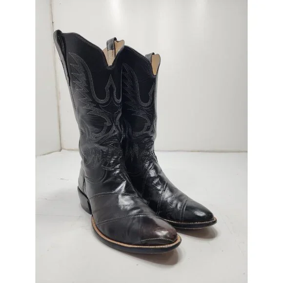 Rios of Mercedes Mens Eel Skin Exotic Cowboy Western Boots Black Size 9 - Picture 2 of 10